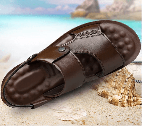 Sandália Masculina de Couro Confortável Verão